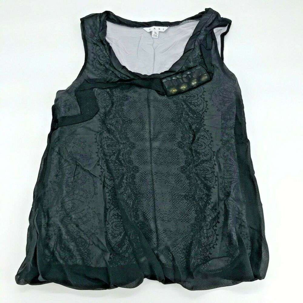 CAbi Black Sheer Lace Overlay Tunic Tank